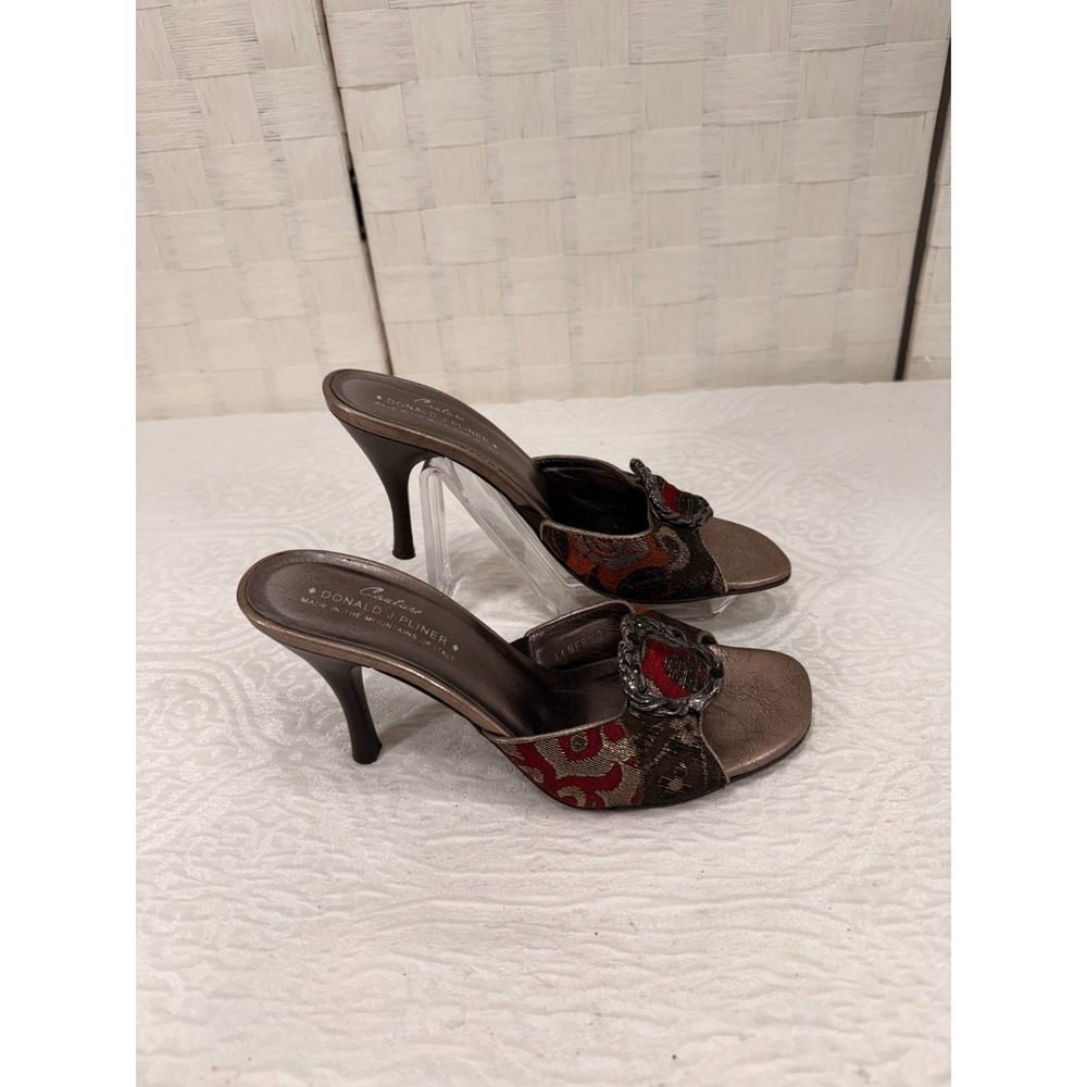 Donald J. Pliner VTG couture tapestry open toe decorative hardware womens 6.5